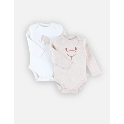 Afbeelding van Noukkie&#039;s 2 Pack Body lange mouw Unie Beige / ecru 12 maand 80