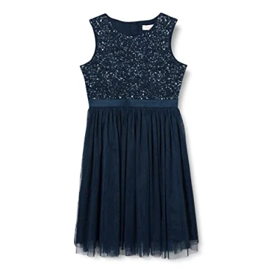 Afbeelding van Maya Deluxe Meisjes Midi Jurk Pailletten Verfraaide Party Tutu Bruidsmeisjes Bruiloft Met Riem Boog, marineblauw, 9 10 jaar