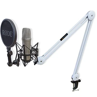 Afbeelding van Rode NT2 A Condensator Microfoonset + Keepdrum MS138 microfoonarm tafelstatief wit