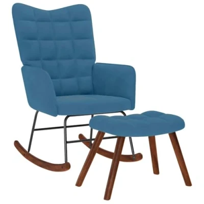 Afbeelding van vidaXL Schommelstoel met krukje fluweel blauw