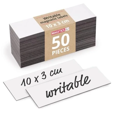 Afbeelding van Magstick®, mag_815, Etiketten, beschrijfbaar en magnetisch, 50 stuks, 10 x 3 cm, wit, magnetische etiketteringsfolie, magneetstrips om te beschrijven