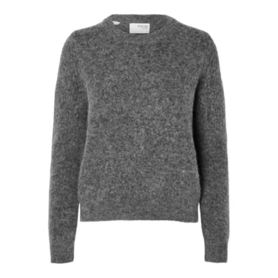 Afbeelding van SELECTED FEMME SLFSIA RAS LS Knit O hals NOOS, Medium grijs (grey melange), XS