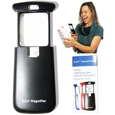 Afbeelding van EasY Magnifier Vergrootglas 3x met LED Verlichting; Zakloep leesloep voor het lezen; Magnifying Glass Loep een ideaal Cadeau; Loupe Licht Leeshulp