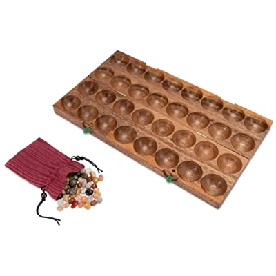 Afbeelding van LOGOPLAY Hus Bao Kalaha Mancala stenen spel edelstenen van sperma hout incl.