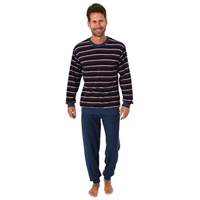 Afbeelding van NORMANN WÄSCHEFABRIK Herenpyjama, warme badstof pyjamaset, manchetten aan mouwen en benen, perfect voor koude nachten, Grijs, M
