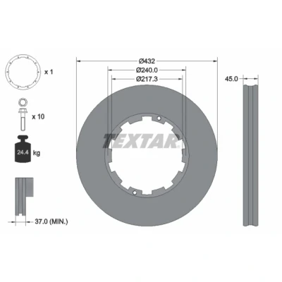 Afbeelding van Remschijf TEXTAR 93145611, voor o.a. DAF,