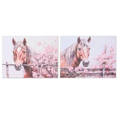 Afbeelding van Schilderij Home ESPRIT Beige Roze Canvas Hout MDF Paard Shabby Chic 80 x 2,5 60 cm (2 Stuks)