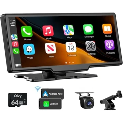 Afbeelding van Olvy Carplay Scherm PRO Geschikt voor Apple &amp; Android 10.26 Inch Navigatiesysteem Auto Incl. Achteruitrijcamera Draadloos Touchscreen Universeel Multimedia Autoradio