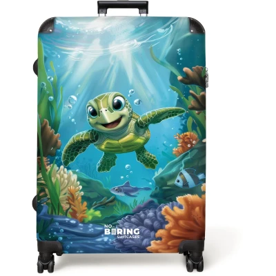 Afbeelding van NoBoringSuitcases.com® Koffer groot Reiskoffer lichtgewicht Schildpad in kleurrijke onderwaterwereld Rolkoffer met 4 wielen Grote trolley XL 98 liter bagage