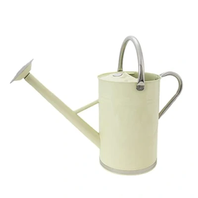Afbeelding van 9 liter vintage gieter in crème verzinkte stalen kan voor dagelijks gieten klassiek Engelse stijl met 2 handgrepen