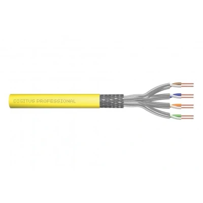 Afbeelding van DIGITUS 100 m Cat 7A netwerkkabel S FTP (PiMF) Simplex BauPVO Dca LSZH halogeenvrij 1500 MHz koper AWG 22/1 PoE++ compatibel LAN kabel installatiekabel ethernetkabel geel