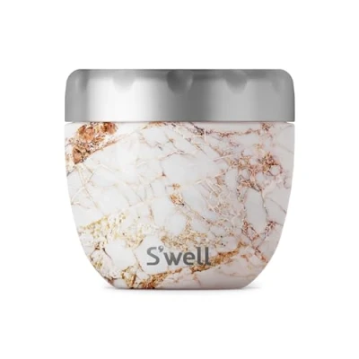 Afbeelding van S&#039;well Eats™ 2 in 1 etensbak met schroefdeksel, 636 ml, Calacatta Gold, drievoudig geïsoleerd en lekvrij voor onderweg eten tot 11 uur koud/7 heet
