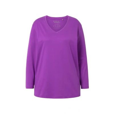 Afbeelding van Ulla Popken Basic V Longsleeve, Dames, Maat: 42/44, Purple