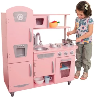 Afbeelding van Kidkraft 53179 Vintage Houten Speelgoedkeuken Voor Kinderen, Inclusief Speelgoedtelefoon, Roze, 83.82 x 34.29 90.81 cm