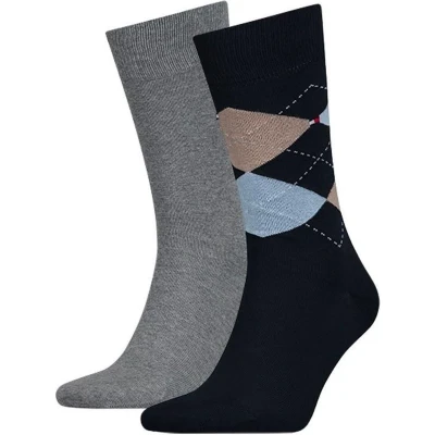 Afbeelding van Tommy Hilfiger Heren 2 Pack Check Sokken Grijs 39 42