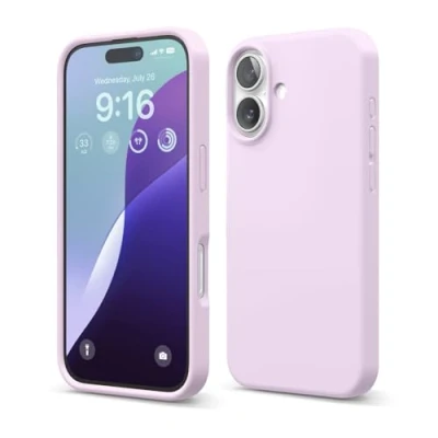 Afbeelding van elago Compatibel met iPhone 16 Hoesje, Premium Liquid Silicone Volledige Beschermende Cover, Schokbestendig, Slank Telefoonhoesje, Krasbestendige Zachte Microvezel Voering (Light Lilac)