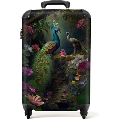 Afbeelding van NoBoringSuitcases.com koffer Reiskoffer Pauw Bloemen Jungle Planten Botanisch Trolley op wieltjes Hardcase Lichtgewicht TSA slot Kofferslot Fotokoffer Past binnen 55x40x20 cm en 55x35x25 Handbagage