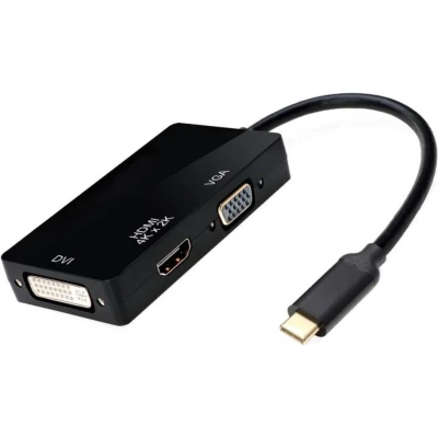 Afbeelding van USB C naar HDMI, DVI en VGA adapter met DP Alt Mode / zwart 0,10 meter