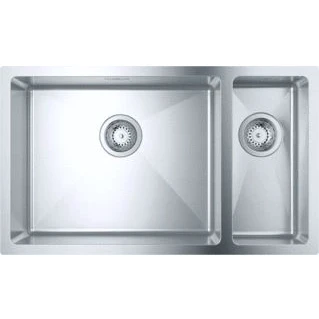 Afbeelding van Grohe rechthoekige dubbele spoelbak bladmontage op onderbouw afvoerplug vuilafstotend rvs 304 hxbxd 200x760x450mm 31575sd1