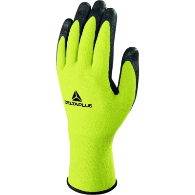 Afbeelding van Deltaplus VV734JA11 fijn gebreide handschoen polyamide/spandex nitrilschuim/TPU coating op de handpalm, neongeel zwart, maat 11