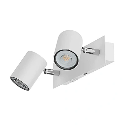 Afbeelding van ledscom.de Wandspot WAIKA, tweelichts, met schakelaar, wit mat, incl. GU10 LED lampen elk 510lm warmwit
