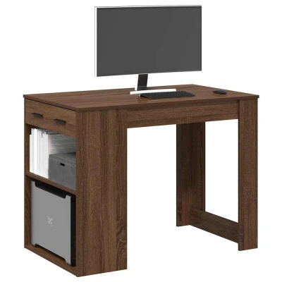 Afbeelding van vidaXL Bureau met lade en plank 102x62x77,5cm bewerkt hout bruin eiken