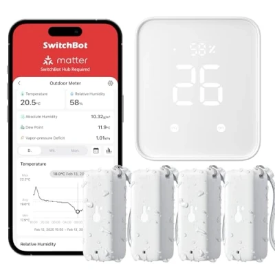 Afbeelding van SwitchBot Wifi thermometer, hygrometer, voor binnen en buiten, 4 stuks, met hub 2, IP65 waterdichte temperatuur vochtigheidssensor app melding gratis gegevensopslag