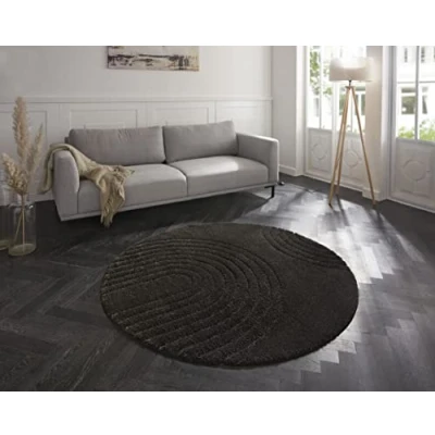 Afbeelding van Rond Designer Vloerkleed 3D Fergus Donkergrijs 160 Cm