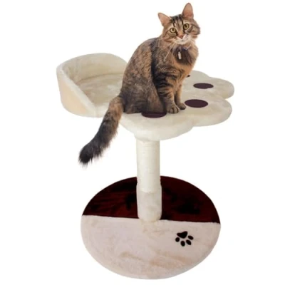 Afbeelding van Mobiclinic Oliver Krabpaal Kattenkrabpaal Kattenspeelgoed voor katten Zacht gevoerde basis Ondersteunt tot 10 kg Sisaltouw krabben Pluche Klein formaat Beige