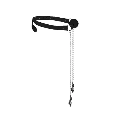 Afbeelding van Adembare Ball Gag met Tepelklemmen Zwart