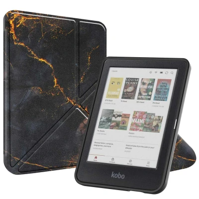 Afbeelding van Kobo Clara BW Hoes: iMoshion Design Origami Bookcase Black Marble Kunstleder E Reader Hoezen