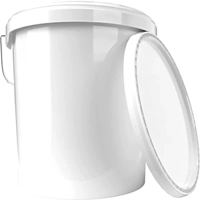 Afbeelding van Emmer met deksel, 16 liter, luchtdicht en stabiel, geschikt voor levensmiddelen, leeg handvat, chemicaliën, muurverf, waspoeder, lijm, wit