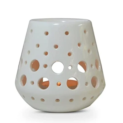 Afbeelding van Zen&#039;Arôme Parfumbrander, fondant, geurwas, diffuser voor olie en geurstoffen, kaarsenhouder, windlicht, aromatherapie van keramiek met lichtprojectie, hoogte 9 cm, wit