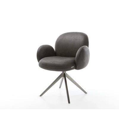 Afbeelding van DELIFE Draaistoel Nube Flex met armleuning microvelours antraciet vintage kruisframe breed grafiet 360 draaibaar rocker functie pocketveer kern