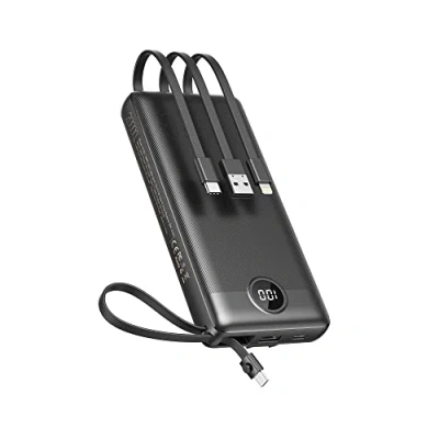 Afbeelding van VEEKTOMX 20000mAh Power Bank met Ingebouwde Kabels, Powerbank USB C 2,4A Fast Charge 5 Output en LED display Externe batterij Compatibel iPhone 14pro/Samsung s22/ipad/Xiaomi/Huawei/Verwarmd vest