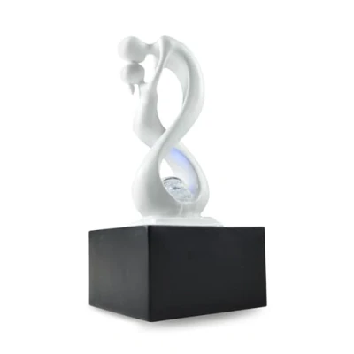 Afbeelding van Moderne kamerfontein met kleurrijk ledlicht, afneembare liefdessculptuur, eigentijdse woondecoratie, gesloten circuit, draaiende bal, amor wit/zwart, Zen Light, 14 x 31 cm
