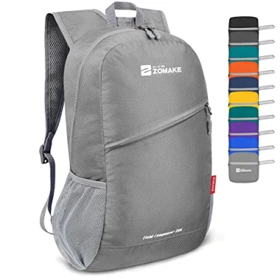 Afbeelding van ZOMAKE Ultra Lichtgewicht Opvouwbare Rugzak 20L, Waterdichte Wandelrugzak voor Dames En Heren, Outdoor Camping Wandelen Reizen (Zilver grijs)