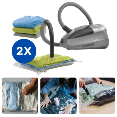 Afbeelding van Cheqo® Vacuümzakken Kleding Vacuum Zakken Reiszakken Vacumeerzakken Luchtdicht Ventiel Ruimtebesparend 50x67 cm 2 Stuks