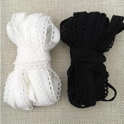 Afbeelding van Yulakes 10 meter kleine kant trim wit zwart elasticiteit kanten boord ondergoed elastische kantband voor handwerk doe het zelf naaien kledingaccessoires 1 cm