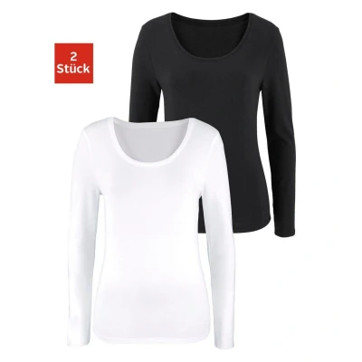 Afbeelding van Lascana Langarm 2PACK Longsleeve Schwarz weiß, Dames, Maat: 32/34, weiß