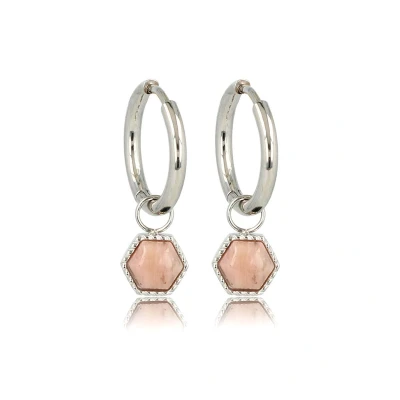 Afbeelding van Oorbellen zilverkleurig zeshoek Met Rhodonite edelsteen Zilverkleurige oorringen luxe cadeauverpakking