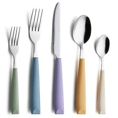 Afbeelding van ANNOVA Platte set roestvrij staal zilverware/bestekset met gekleurde handgrepen (20 stuks, gemengd Morandi)