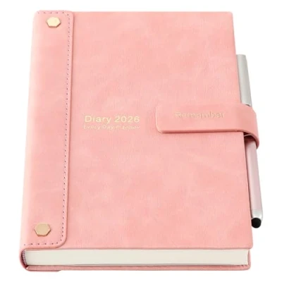 Afbeelding van Academisch Dagboek 2026, Agenda 26 Dagboek, A5 Pagina per dag, Hardcover Organizer Jaar Jan Dec Maand Wekelijkse Planner met Pen, Stickers, Binnenzak (Roze A5)
