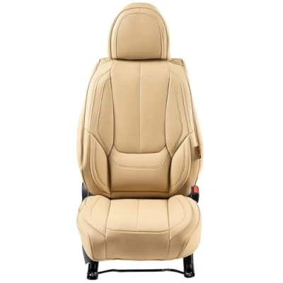 Afbeelding van VEVOR Universele voorstoelhoezen, 6 stuks, kunstleer, afneembare hoofdsteun, compatibel met airbag, voor de meeste auto&#039;s, SUV&#039;s en vrachtwagens, beige