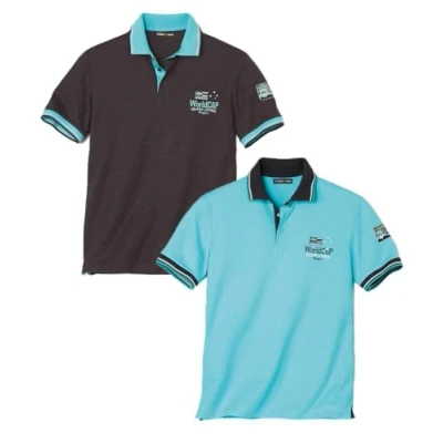 Afbeelding van ATLAS FOR MEN 2 stuks herenpoloshirts met korte mouwen, verkrijgbaar in grote maten van M tot 5XL, turquoise, zwart, XL
