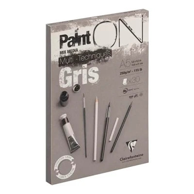Afbeelding van Karton Mixed Media Blok Grijs A5 250 grams ClaireFontaine 30 vellen