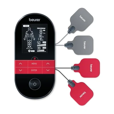Afbeelding van Beurer EM 59 Heat TENS/EMS/massage/verwarming apparaat 4 in 1 Elektroden/gelpads 2 Warmtestanden Afteltimer Instelbare intensiteit 70 Programma&#039;s 5 Jaar garantie Zwart