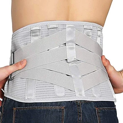 Afbeelding van Onderrug beugels voor rugpijn compressiegordel mannen en vrouwen lumbale ondersteuning taille rugbrace hernia, ischias, scoliose ademend gaasontwerp, verstelbare bandjes (M, grijs)