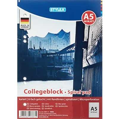 Afbeelding van Stylex 43887 P6 College notebook met spiraalbinding, vierkant, DIN A5, 80 vel, 60 g/m² gram, 6 stuks