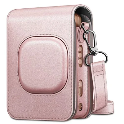 Afbeelding van FINTIE Reishoes compatibel met Fujifilm Instax Mini LiPlay Hybrid Instant camera tas van veganistisch leer voor cover afneembare schouderriem, roségoud